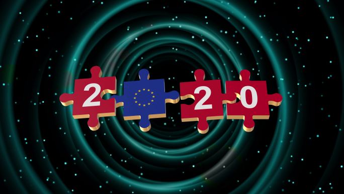 2020年新年拼图与Alpha循环的欧盟国旗