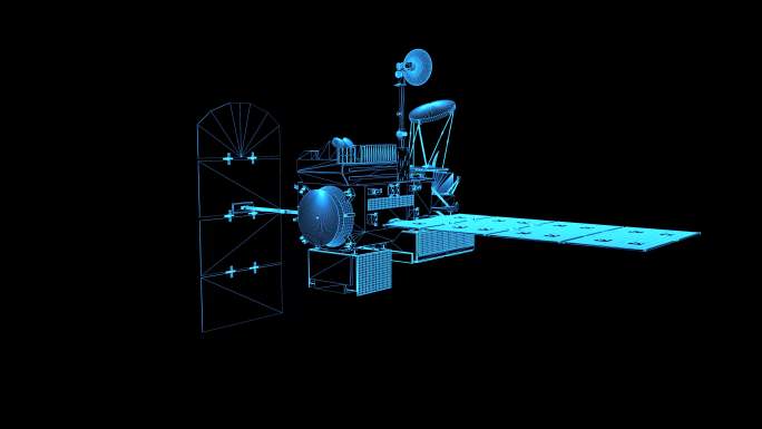 4K蓝色线框全息科技人造卫星动画带通道