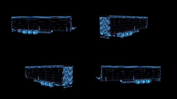 4K蓝色线框全息科技火车货厢循环带通道
