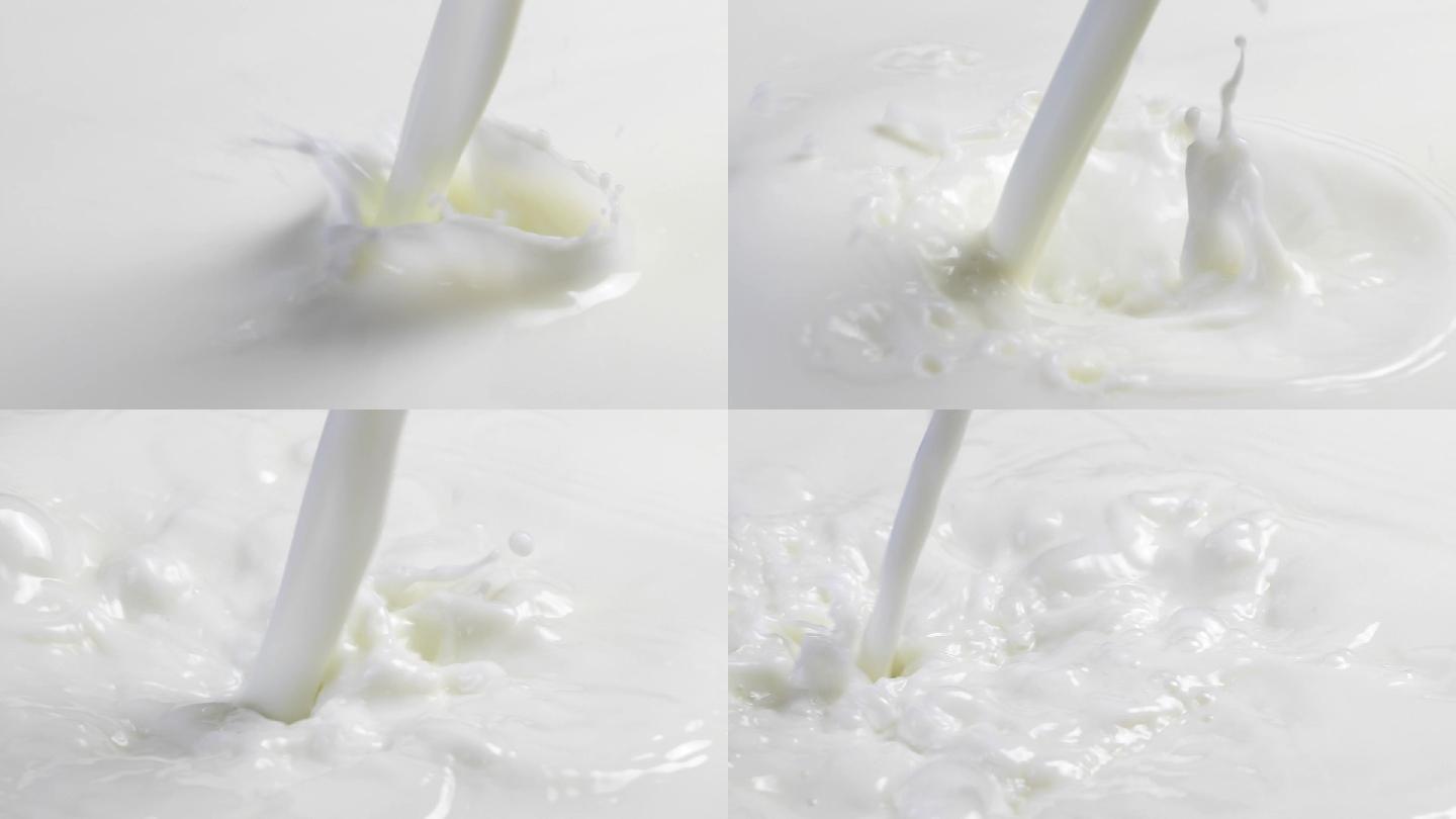 慢动作牛奶倒入盛奶的容器中