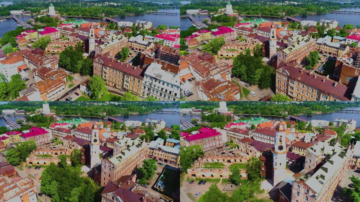 一个舒适的欧洲小镇的俯瞰图。