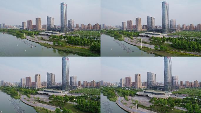 航拍上虞余坤国际广场建筑风光,城市阳台