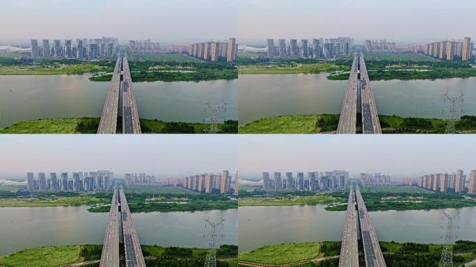 航拍曹娥江四环桥跨海大桥全景