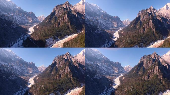 四川甘孜州燕子沟红石滩峡谷雪山航拍素材