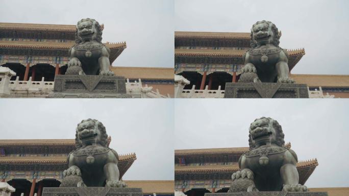 中国北京紫禁城内的大型帝王狮子雕像。