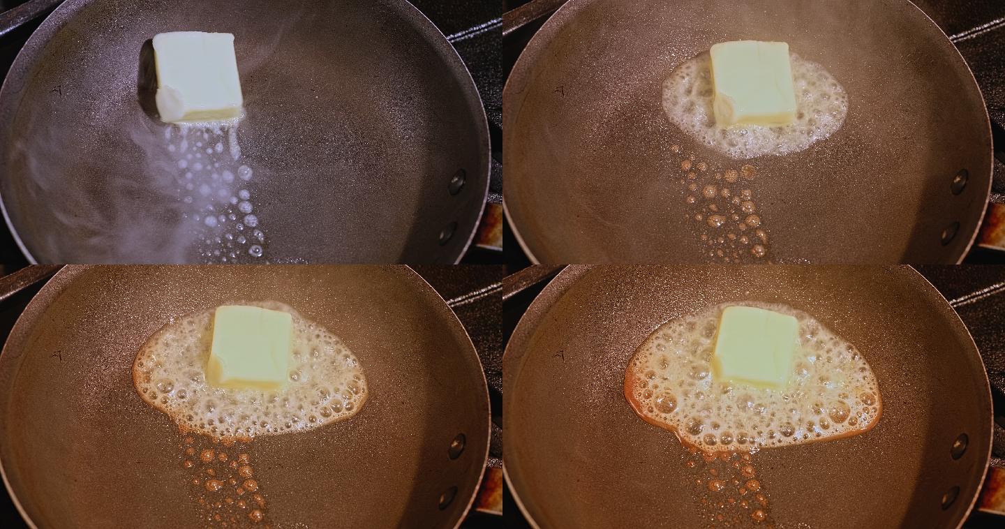 铁板黄油在热锅中融化