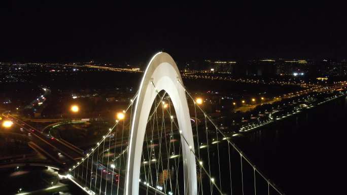 航拍山西太原汾河大桥夜景通达桥4K50帧