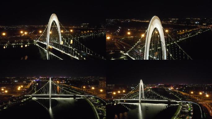 航拍山西太原汾河大桥夜景通达桥4K50帧