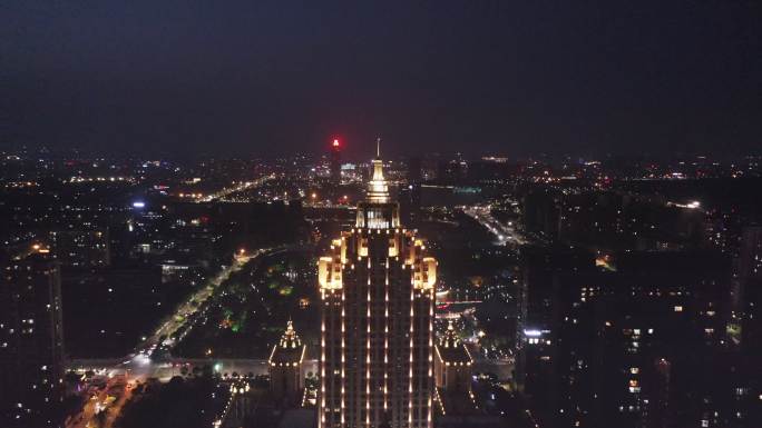 夜间城市景观的现代摩天大楼