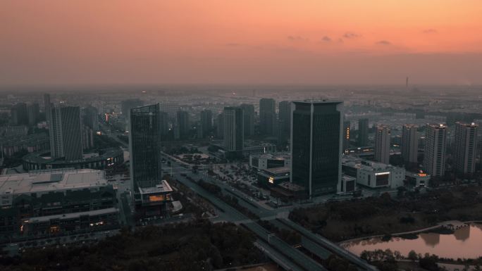 怀宁县城市落日夕阳航拍延时视频