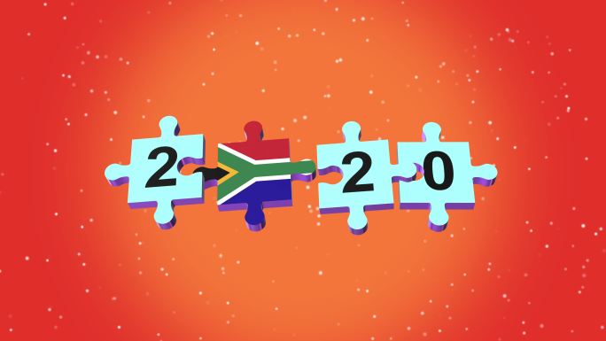 2020年新年拼图的南非国旗带Alpha橙色环