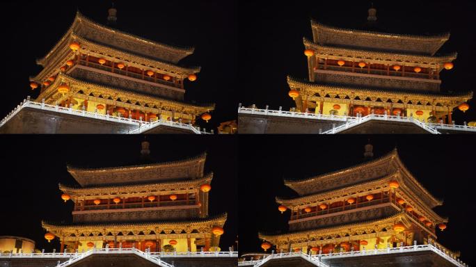 中国西安，夜景。金碧辉煌灯光璀璨楼阁
