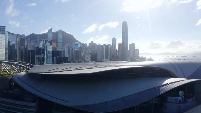从空中俯瞰香港维多利亚港