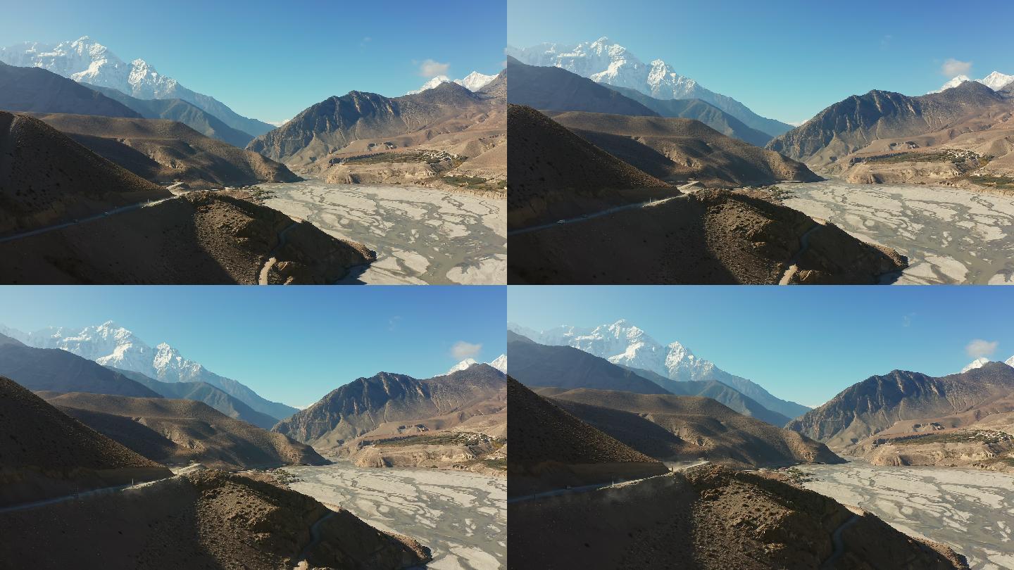 尼泊尔Jomsom和Kagbeni之间的公路风景旅游