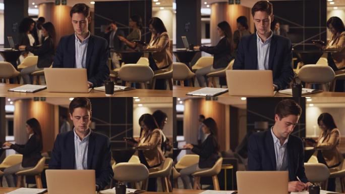 一名年轻商人在会议休息室使用笔记本电脑的4k视频片段