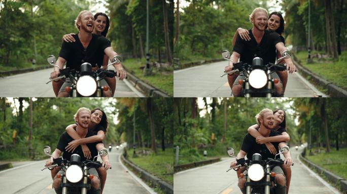 情侣们在热带公路上享受旅程
