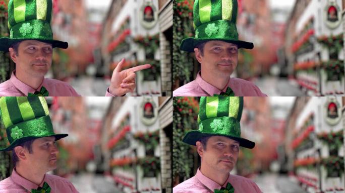 圣帕特里克节戴绿帽的魔术师表演魔术
