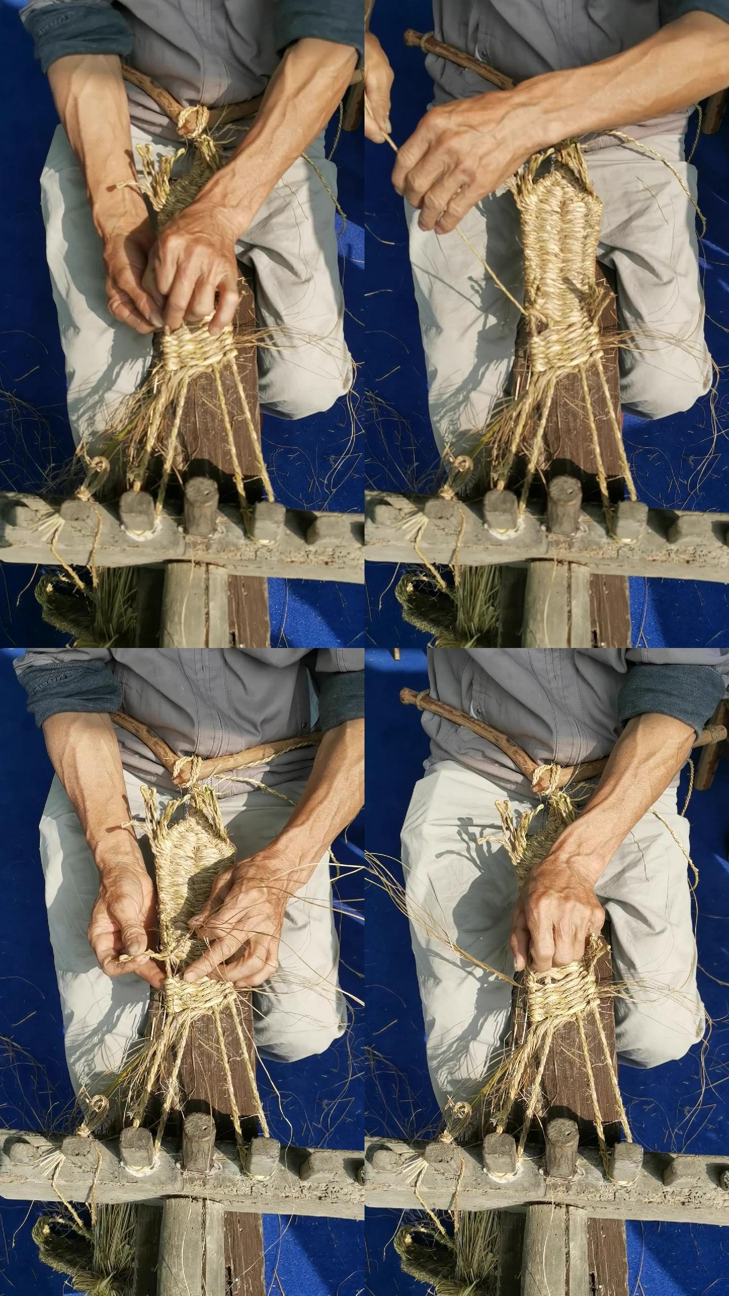 农民搓麻绳编草鞋制鞋子手工艺品