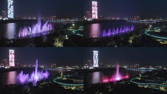 曹娥江夜景,音乐喷泉,百官广场建筑灯光