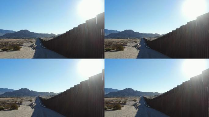 墨西哥和美国之间国际边界墙的无人机视图