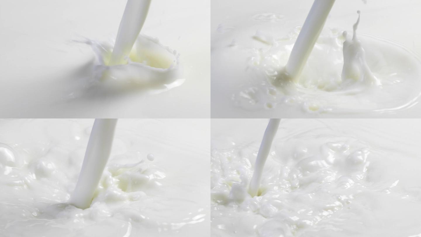 牛奶灌入牛奶容器中激起波浪