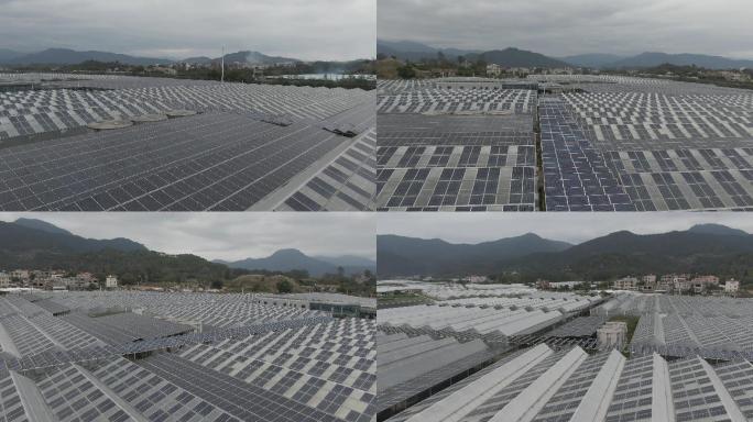 屋顶太阳能电池板航拍国家电网新能源