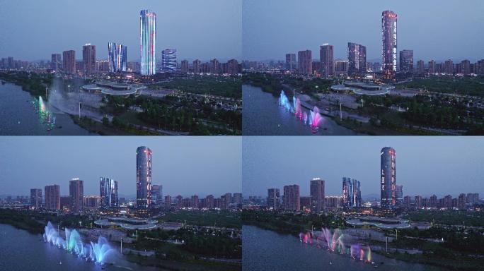 曹娥江夜景,喷泉,城市阳台,浙大网新科创