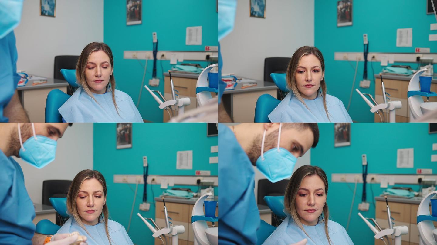 看牙医的女人诊治治疗拔牙