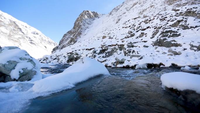 冰雪融化 波光粼粼 户外风光 雪山河流