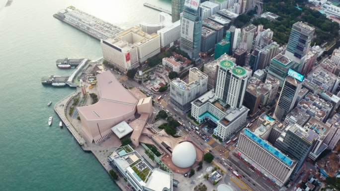 香港市区鸟瞰图地标高楼海滨