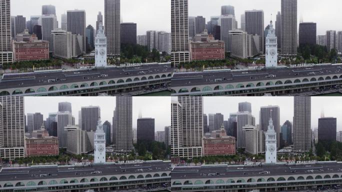 旧金山渡轮大厦城市快速高速发展航拍延时大