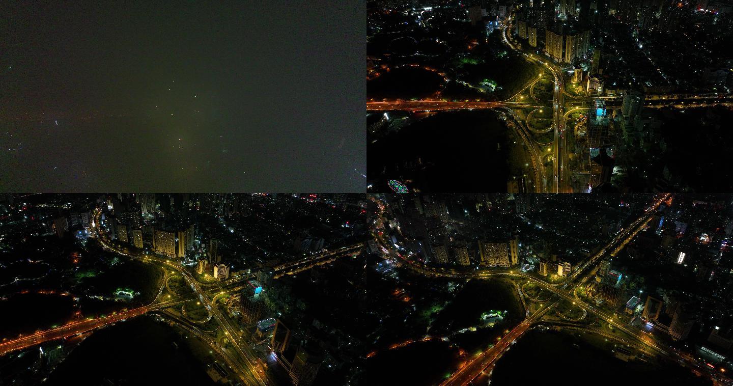 5K航拍海口市滨海大道熄灯后夜景3