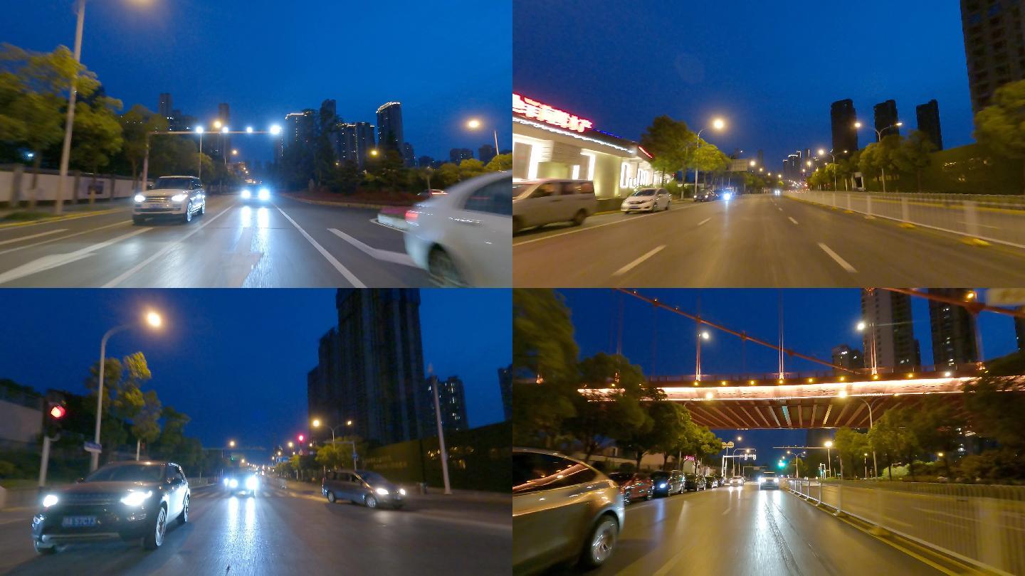 GH025316夜晚汉口江滩车尾空镜