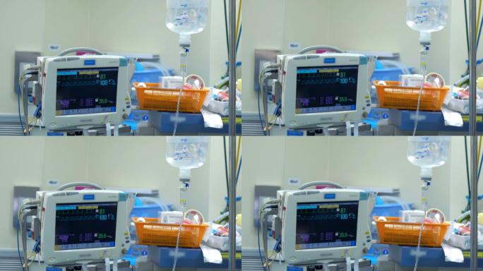 手术室4K心脏监护仪。显示患者背景心率的ECG监护仪