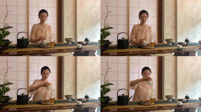 女子表演茶道茶品品味茶文化