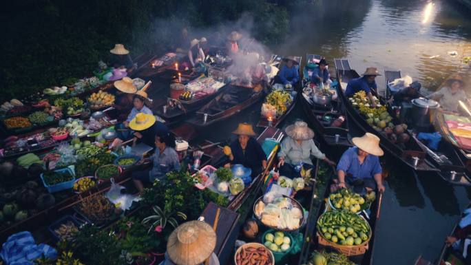 泰国当地产品、传统文化的浮动市场、旅游景点和购物中心