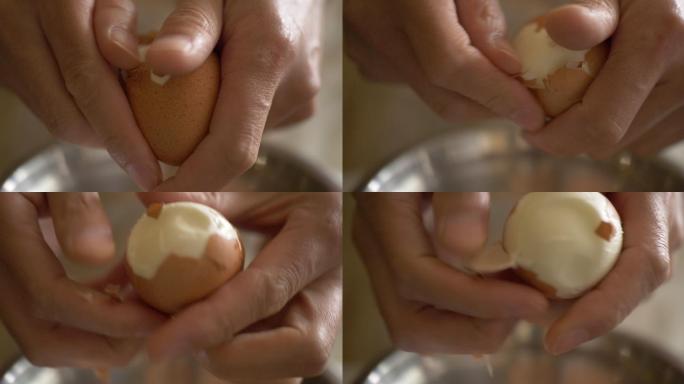 手剥煮鸡蛋动作