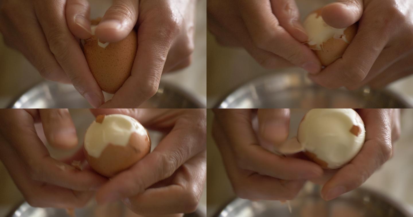 手剥煮鸡蛋动作
