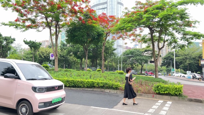 南宁街景美女过马路