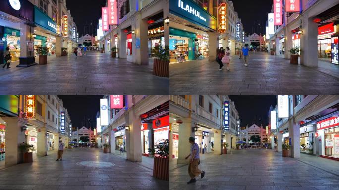 广西南宁兴宁路骑楼老街步行街夜景夜市街景