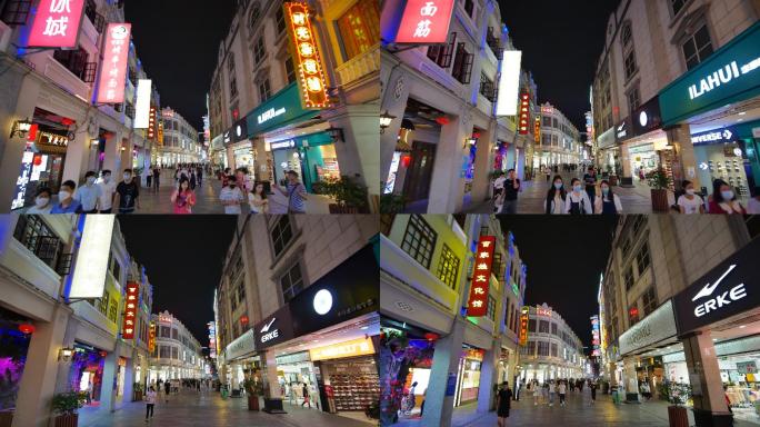 广西南宁兴宁路骑楼老街步行街夜景夜市街景