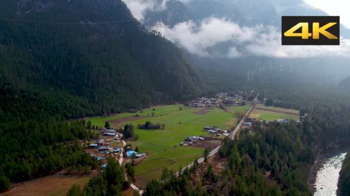 西藏林芝景色绿色山村航拍