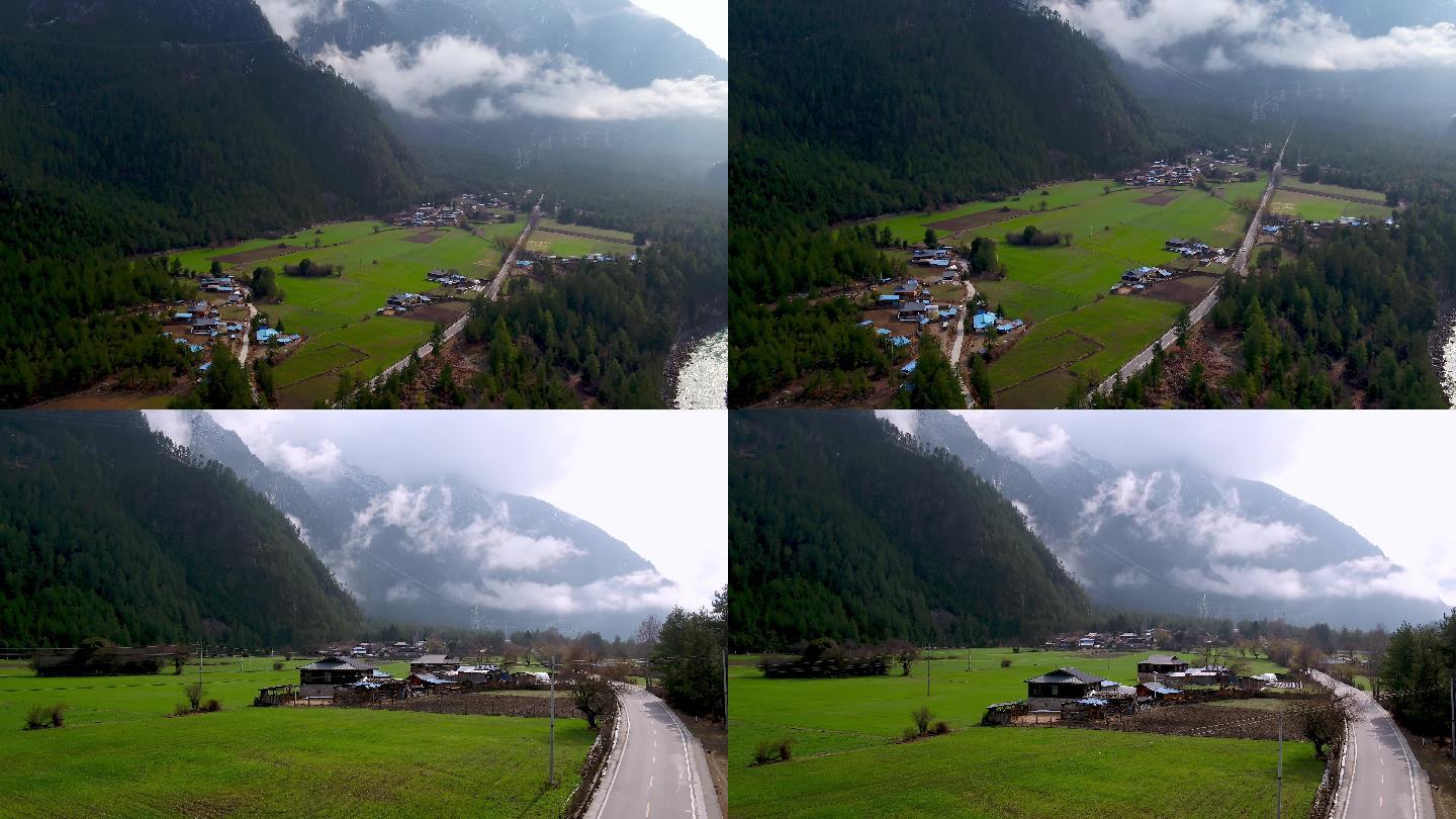 西藏林芝景色绿色山村航拍