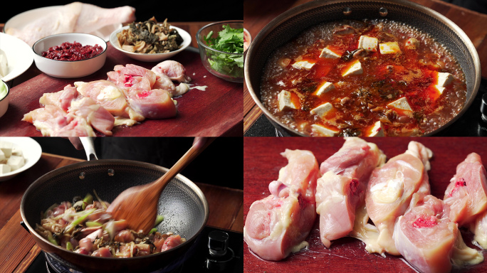 川味特色家常菜豆腐鸡烹饪过程