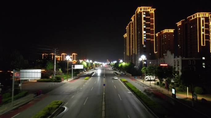 高阳县夜景航拍灯火通明车水马龙