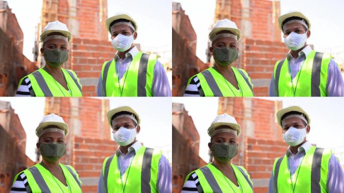 建筑工地使用防护面罩的建筑工人肖像