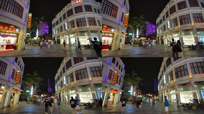 广西南宁兴宁路骑楼老街步行街夜景夜市街景