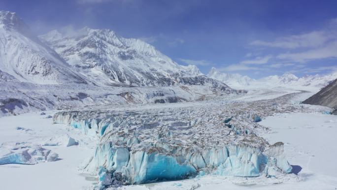 西藏 来古冰川 航拍 冬季 蓝冰