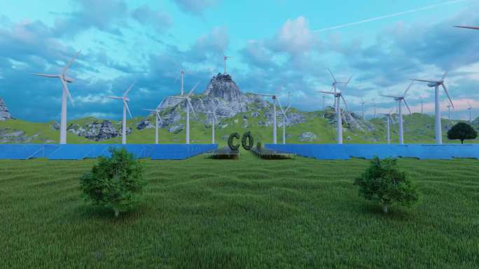 碳中和碳达峰太阳能风能发电创意地球镜头