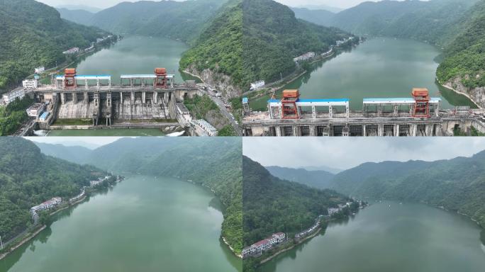 航拍襄阳南河小三峡山水风光水电站拦河坝